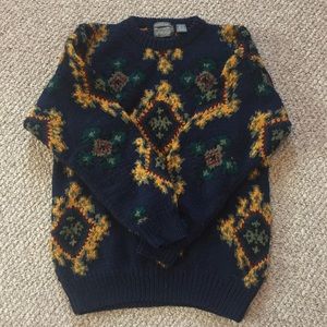 Navy Blue Hand Knit Wool Sweater